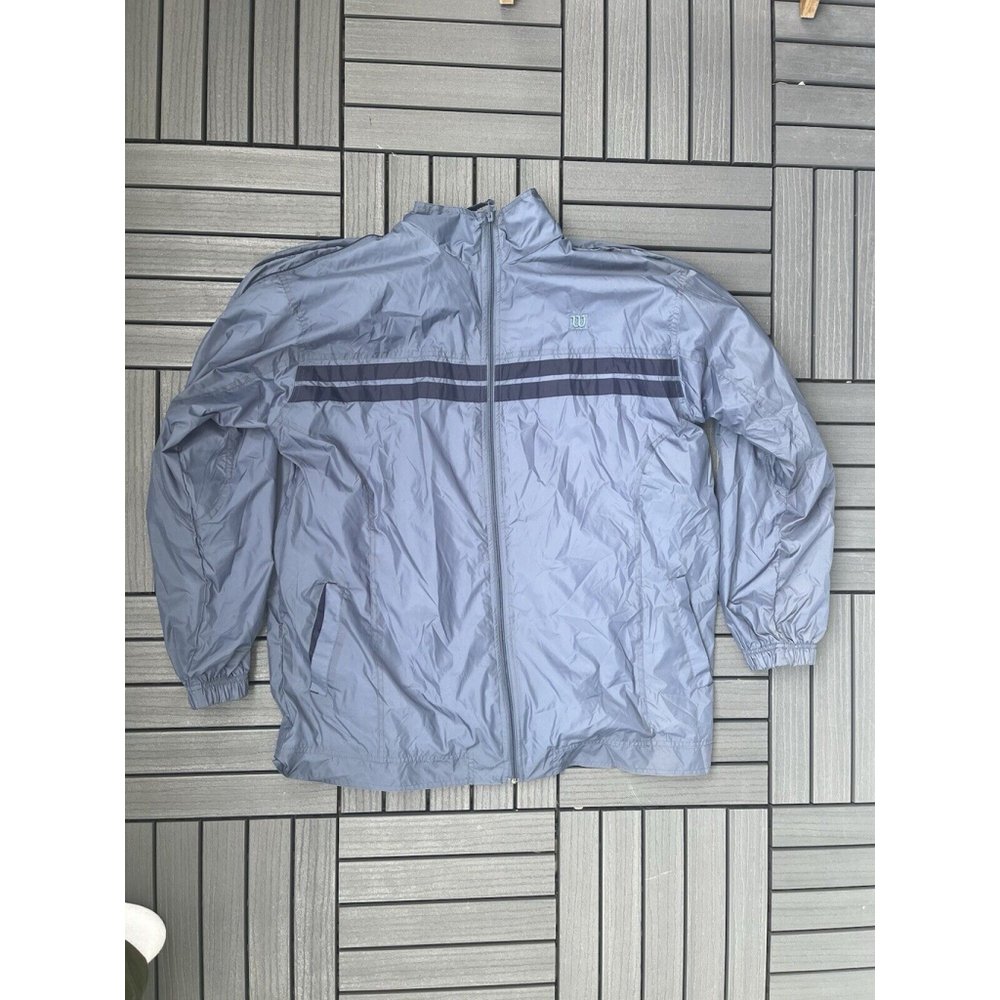 Wilson Windbreaker Jacket Mens XL Blue Full Zip Pockets Logo Long Sleeve